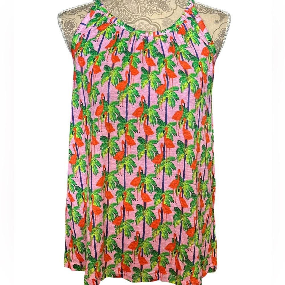 Bouffants & Broken Hearts halter top palm trees & flamingos size medium NWT